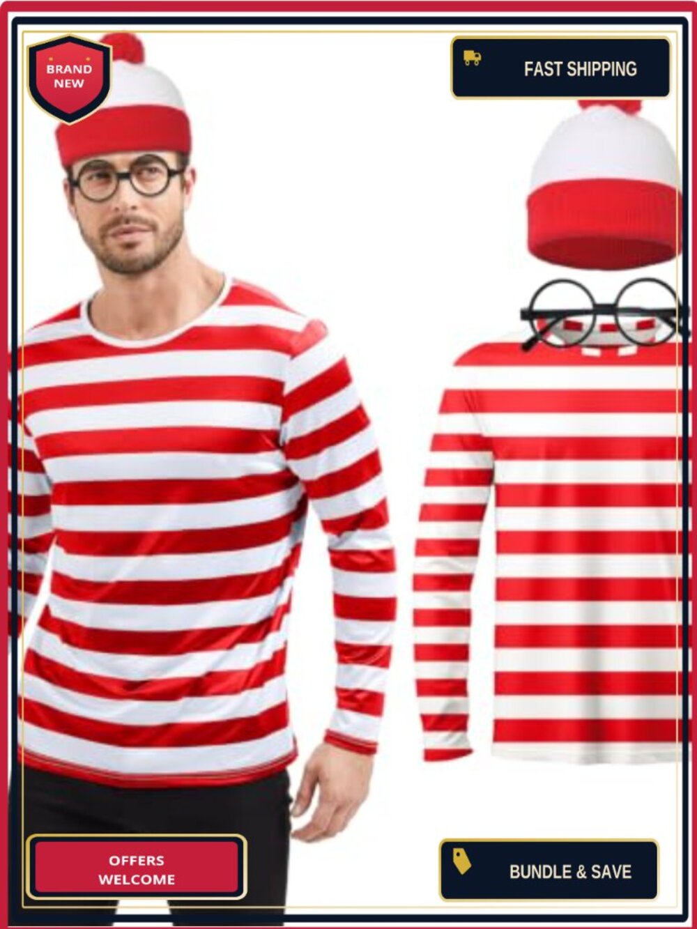 Adult Red White Striped Shirt Men Funny Halloween Costume
